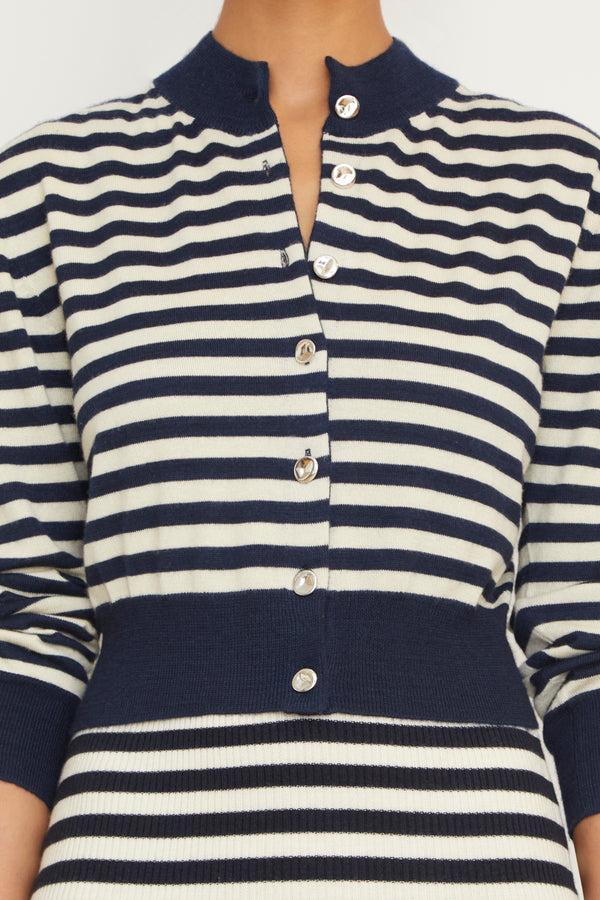 Brandon Maxwell The Aubrey Cashmere Cardigan In Navy And Ivory Stripe