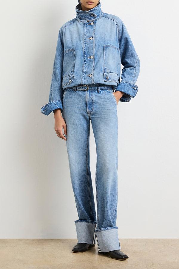 brandon maxwell The Belted Alexa Cuffed Denim in Vintage Wash