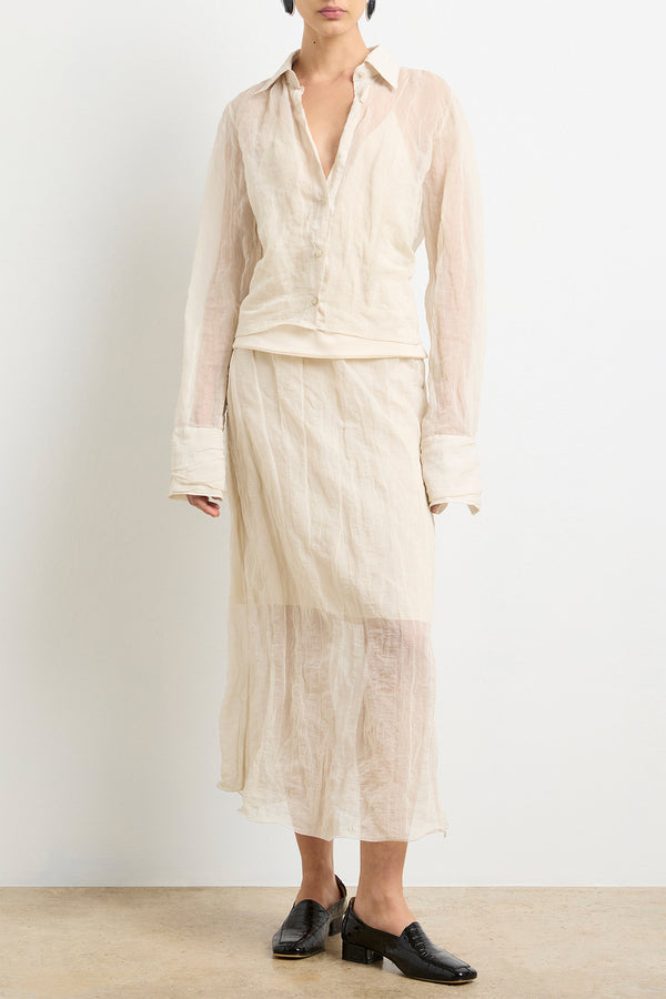 Brandon Maxwell The Billie Button Up Top In Metal Oyster Organza