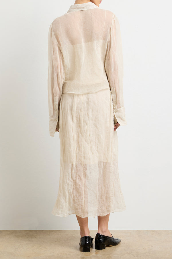 Brandon Maxwell The Billie Button Up Top In Metal Oyster Organza