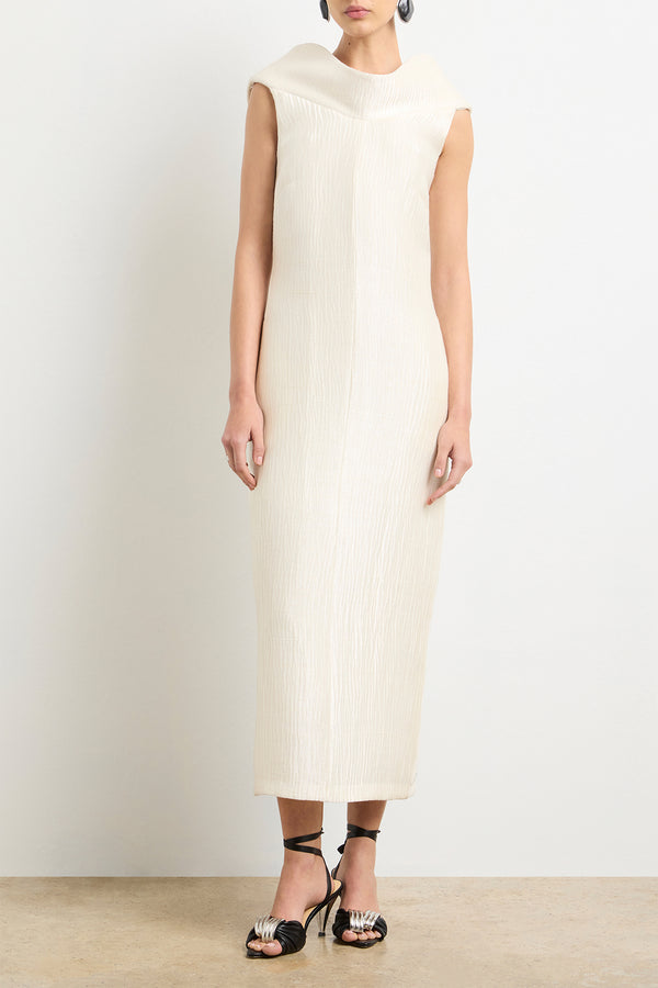 brandon maxwell The Blair Sheath Dress in Pearl Sponge Silk