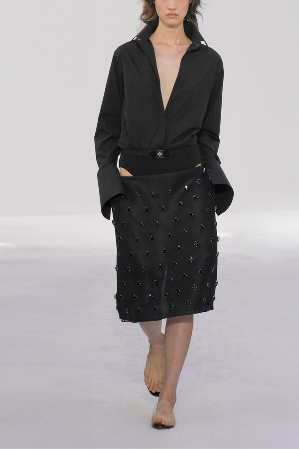 brandon maxwell The Bradshaw Cotton Shirt Bodysuit in Black