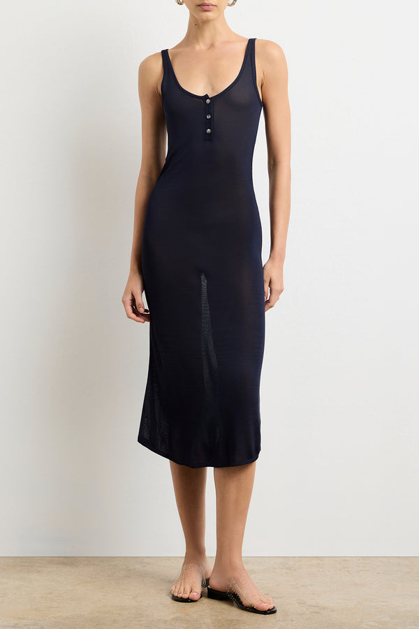 brandon maxwell The Catherine Henley Tank Midi Dress in Navy