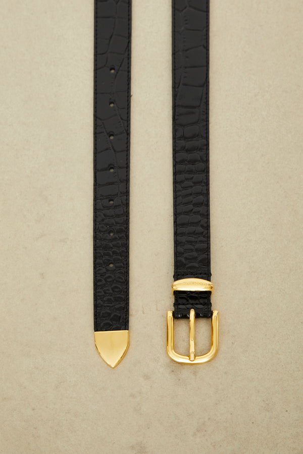 Brandon Maxwell The Classic Croc Belt In Black And Gold