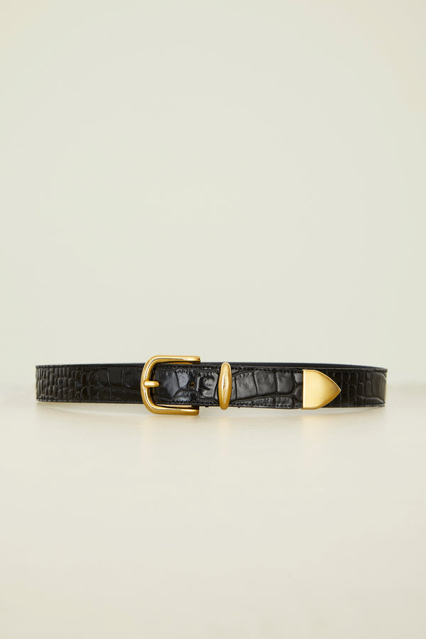 brandon maxwell The Classic Croc Belt in Black and Gold