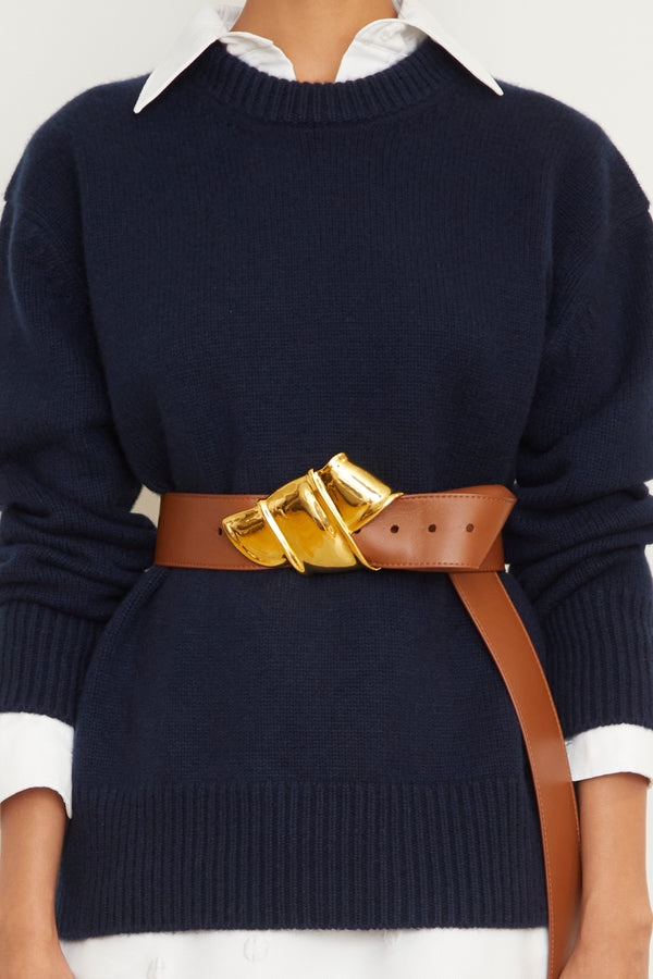 Brandon Maxwell The Courtney Belt In Camel And Gold