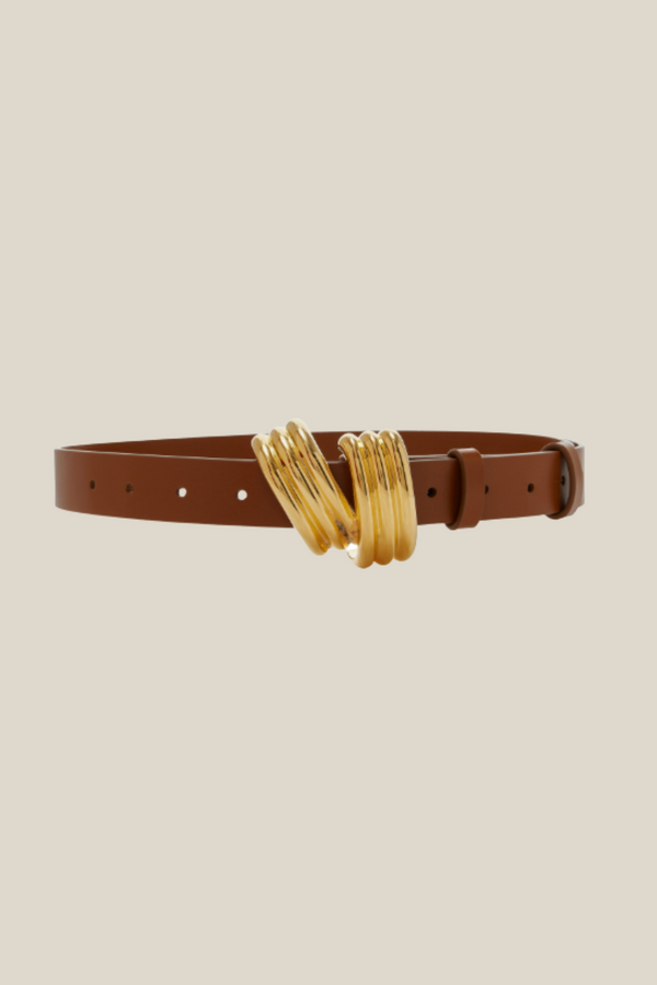 brandon maxwell The Edythe Swirl Belt in Cognac and Gold