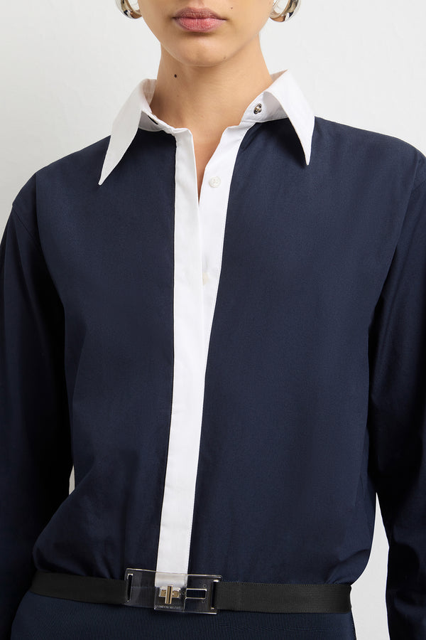 Brandon Maxwell The Exclusive Irene Mini Shirtdress In Navy And White