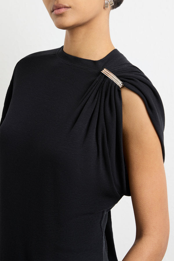 brandon maxwell The Faye Asymmetric Top in Black and Silver