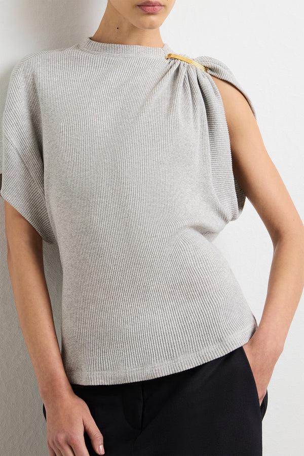 brandon maxwell The Faye Asymmetric Top in Heather Grey and Gold