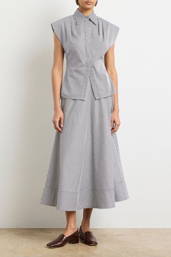 brandon maxwell The Gabi Top in Black and White Striped Cotton