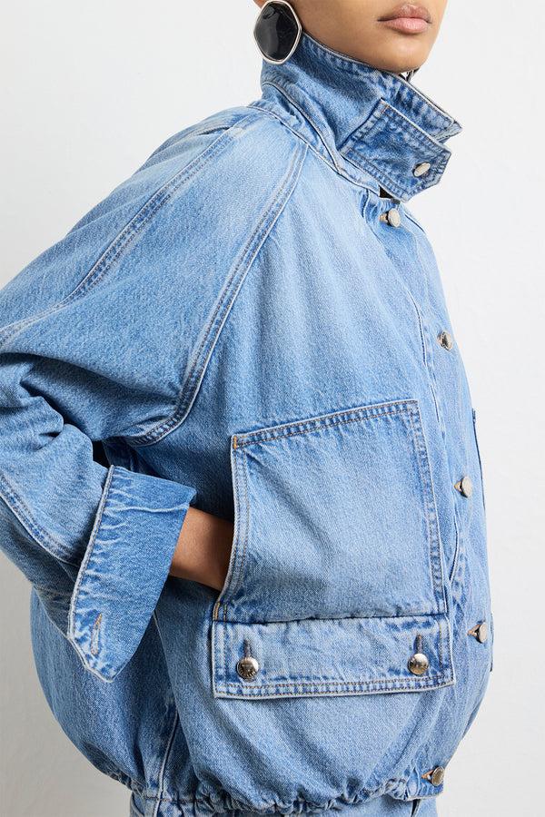 Brandon Maxwell The Harper Balloon Jacket In Vintage Wash Denim