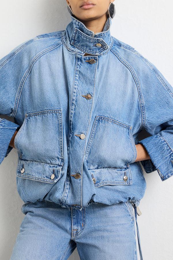 brandon maxwell The Harper Balloon Jacket in Vintage Wash Denim