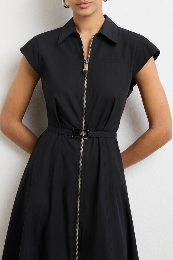 Brandon Maxwell The Jace Short Sleeve Collared Dress In Black