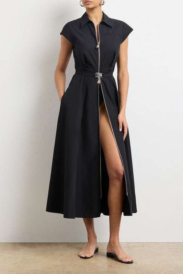 Brandon Maxwell The Jace Short Sleeve Collared Dress In Black
