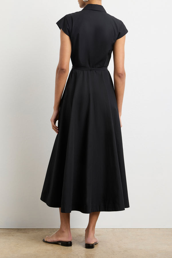 Brandon Maxwell The Jace Short Sleeve Collared Dress In Black
