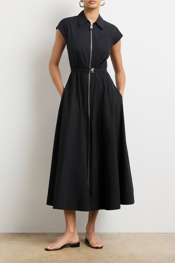 brandon maxwell The Jace Short Sleeve Collared Dress in Black