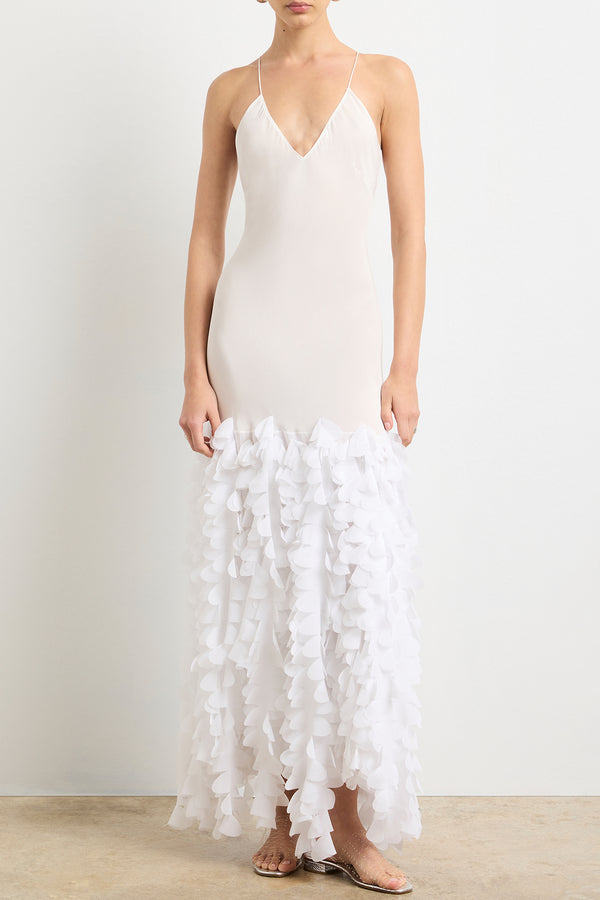 Brandon Maxwell The Jacqueline Embroidered Silk Slip Dress In White