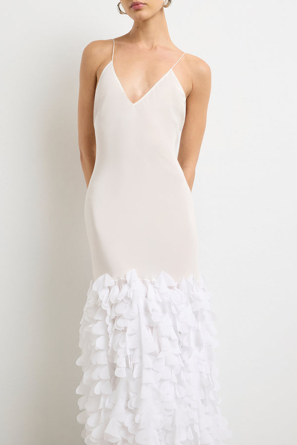 brandon maxwell The Jacqueline Embroidered Silk Slip Dress in White