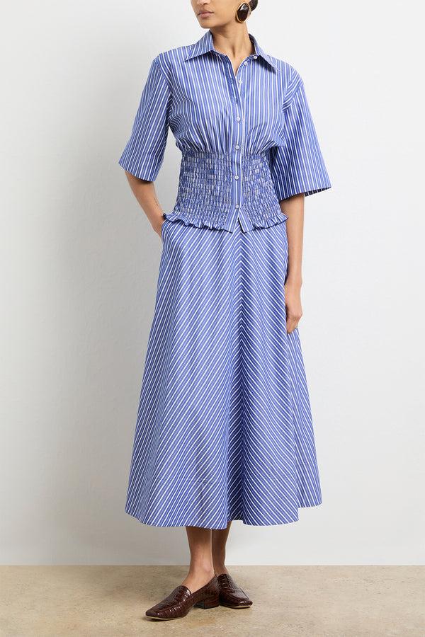 brandon maxwell The Knox Skirt in Navy Striped Cotton