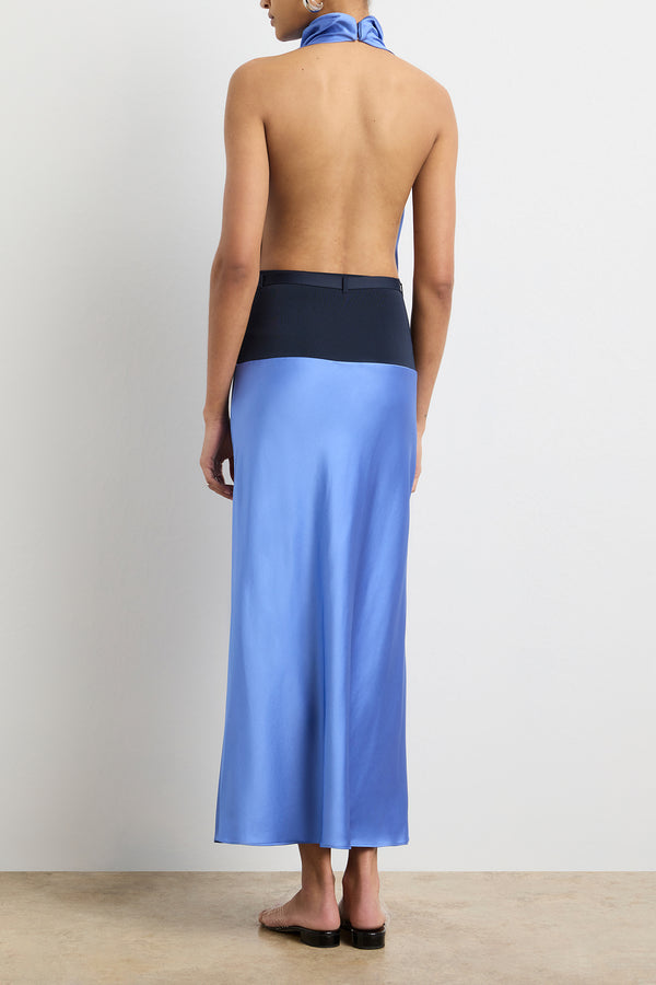 Brandon Maxwell The Larissa Midi Dress In Combo Knit Blue Yoke In French Blue