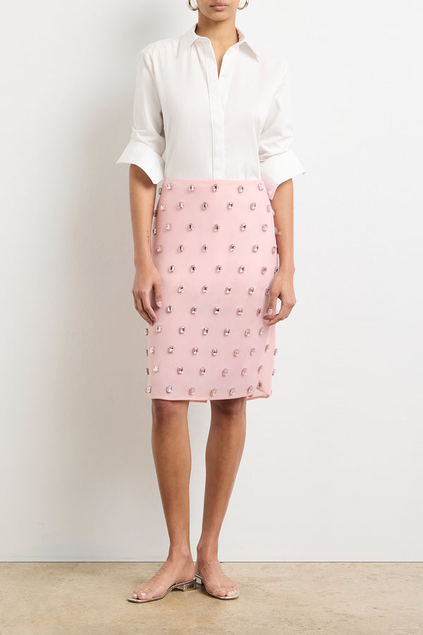 Brandon Maxwell The Leanne Embroidered Pencil Skirt In Powder Pink