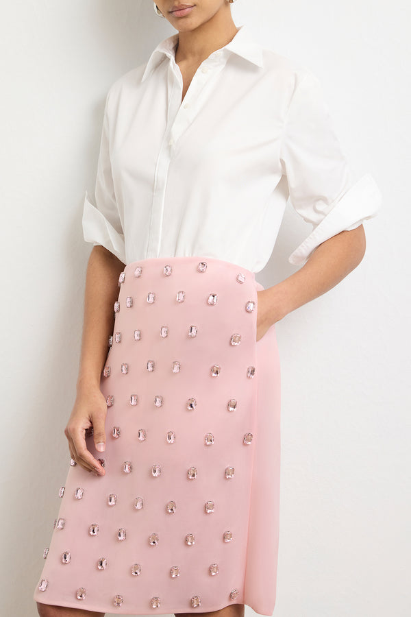 brandon maxwell The Leanne Embroidered Pencil Skirt in Powder Pink