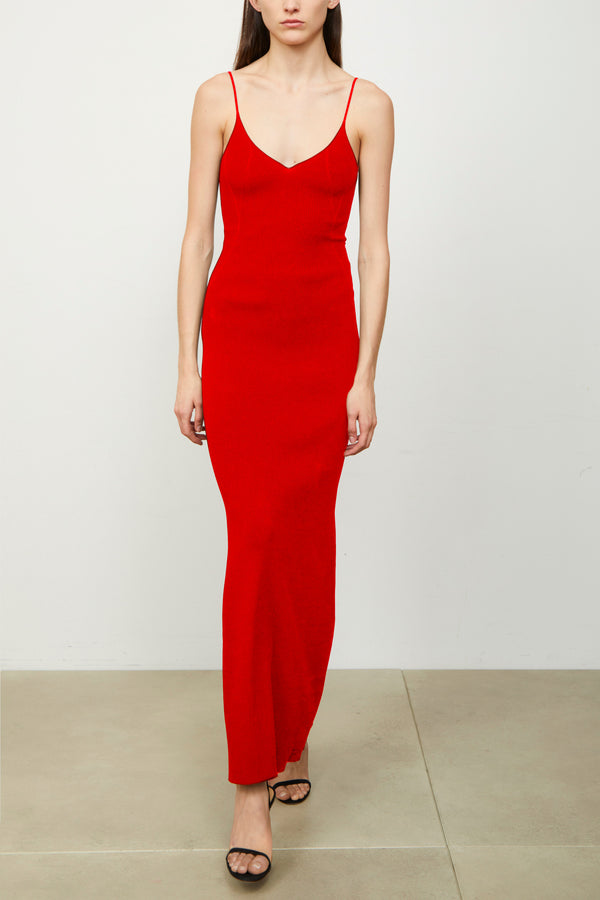 Brandon Maxwell The Maeve Ankle Length Ribbed Knit Dress In Red