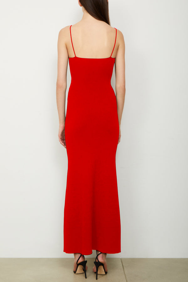 Brandon Maxwell The Maeve Ankle Length Ribbed Knit Dress In Red