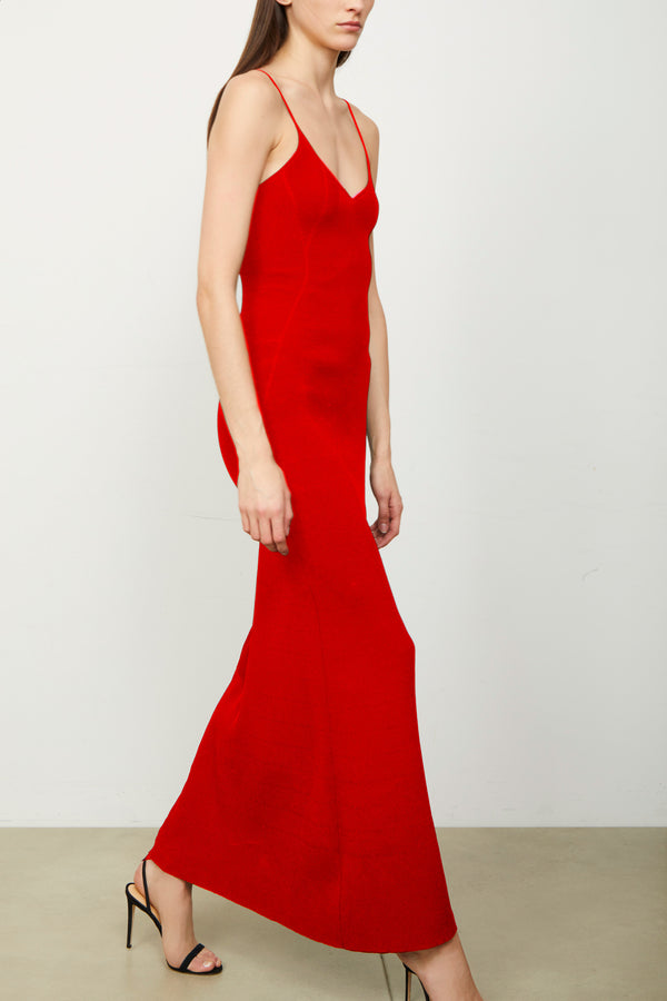 brandon maxwell The Maeve Ankle Length Ribbed Knit Dress in Red