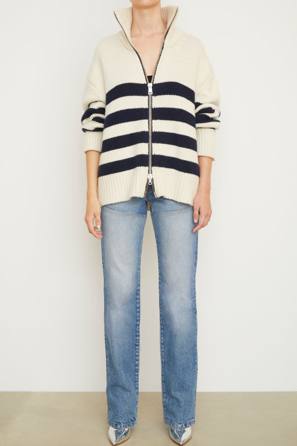 Brandon Maxwell The Morgan Striped Cardigan In Navy And White