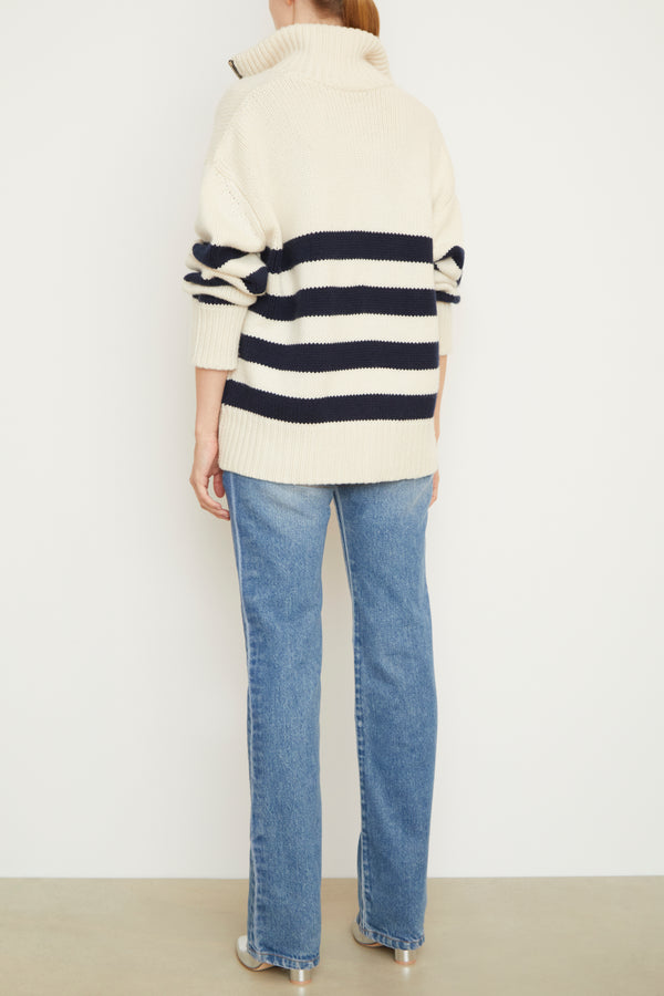Brandon Maxwell The Morgan Striped Cardigan In Navy And White