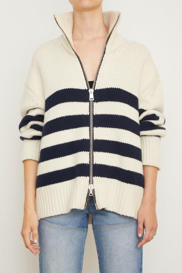 brandon maxwell The Morgan Striped Cardigan in Navy and White