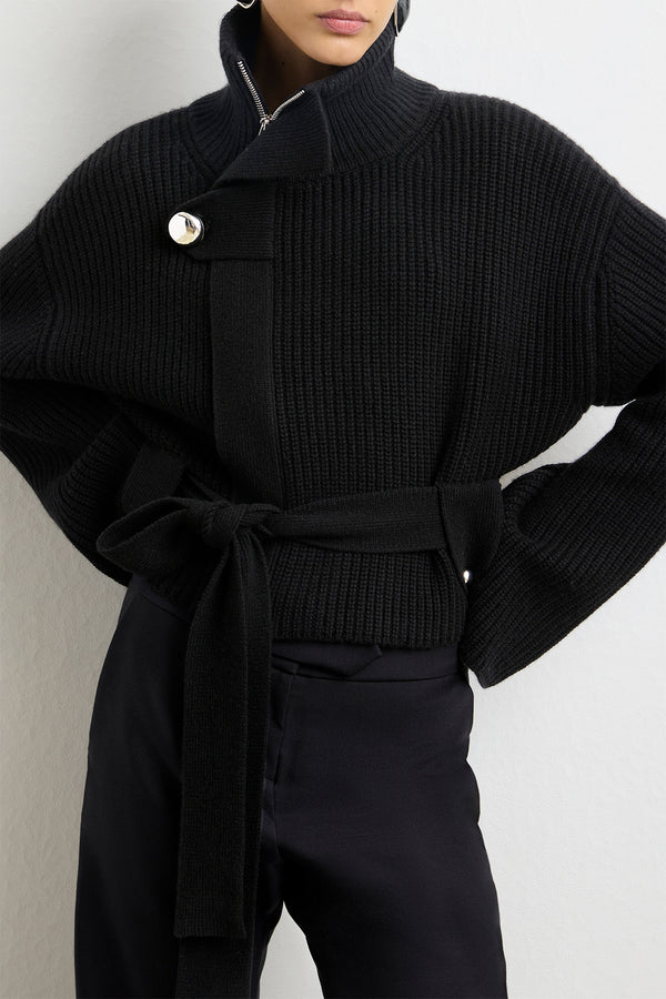 brandon maxwell The Neal Zip Sweater Jacket in Black Cashmere