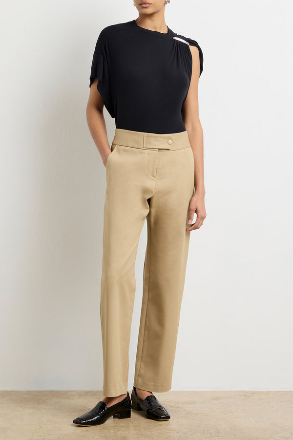 brandon maxwell The Phoenix Trouser in Khaki Cotton Gabardine