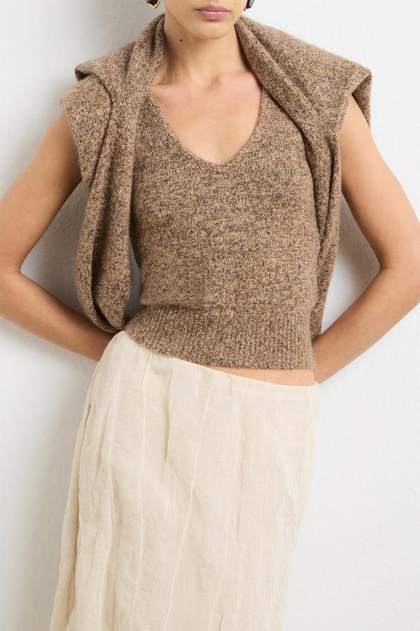 Brandon Maxwell The Reese Knit Tank In Marled Brown Silk Cashmere