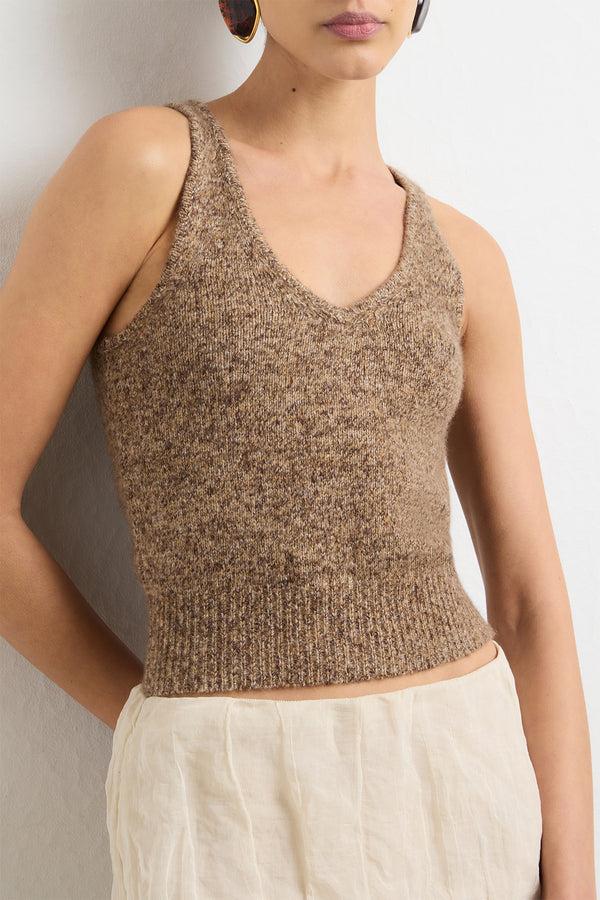 brandon maxwell The Reese Knit Tank in Marled Brown Silk Cashmere