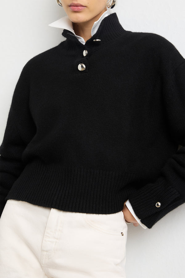 brandon maxwell The Rowe Cropped Henley in Black Cashmere