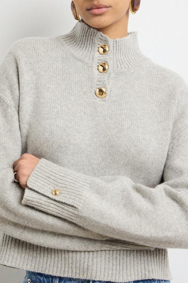 Brandon Maxwell The Rowe Cropped Henley In Foggy Cashmere