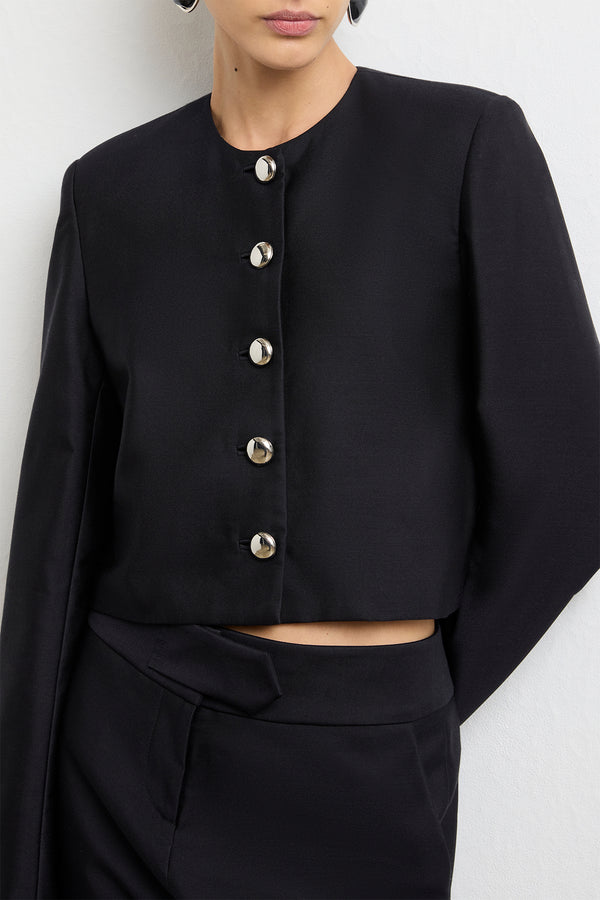 Brandon Maxwell The Ryder Box Jacket In Black Silk Mikado