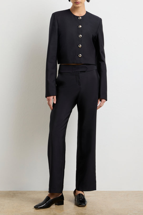 brandon maxwell The Ryder Box Jacket in Black Silk Mikado