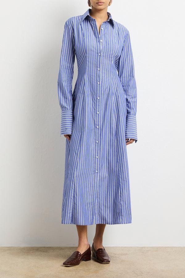 Brandon Maxwell The Sammy Shirtdress In Navy Striped Cotton