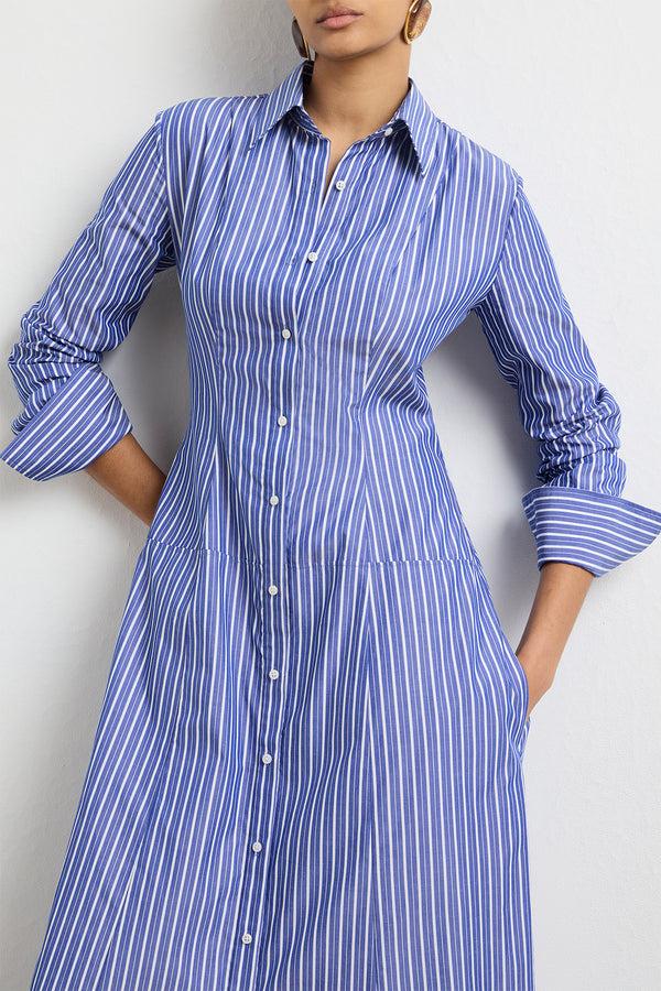 Brandon Maxwell The Sammy Shirtdress In Navy Striped Cotton