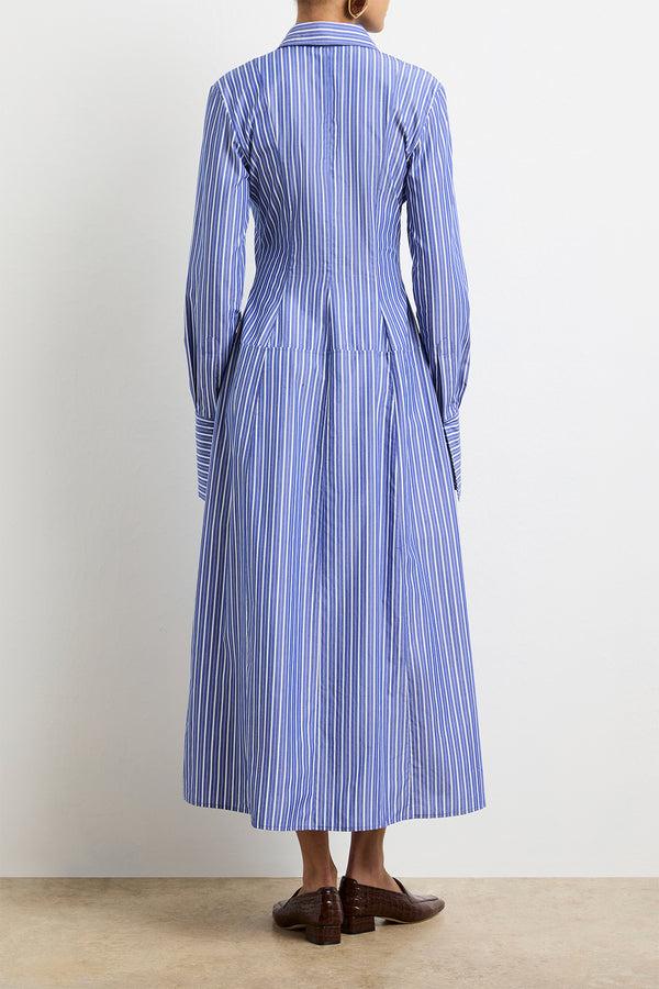 Brandon Maxwell The Sammy Shirtdress In Navy Striped Cotton