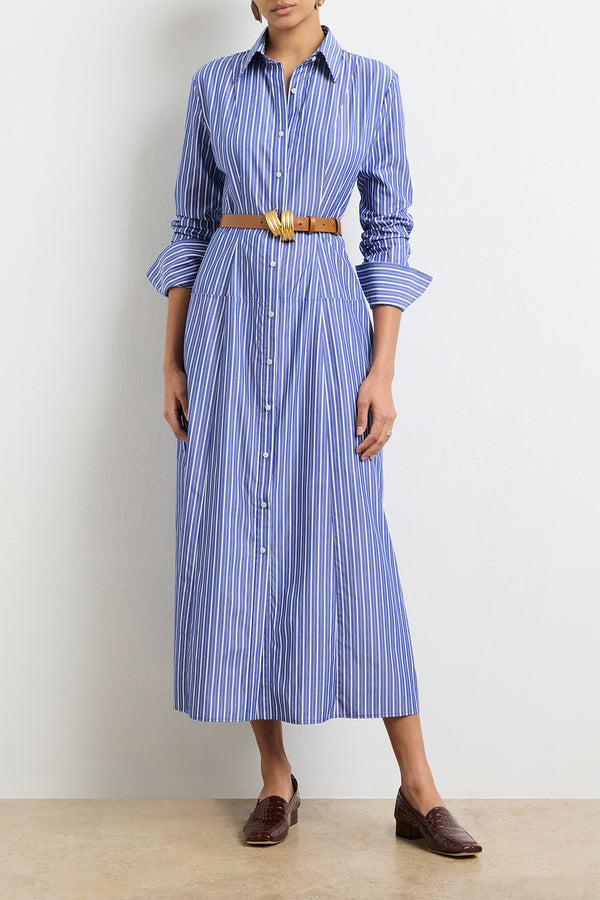 brandon maxwell The Sammy Shirtdress in Navy Striped Cotton