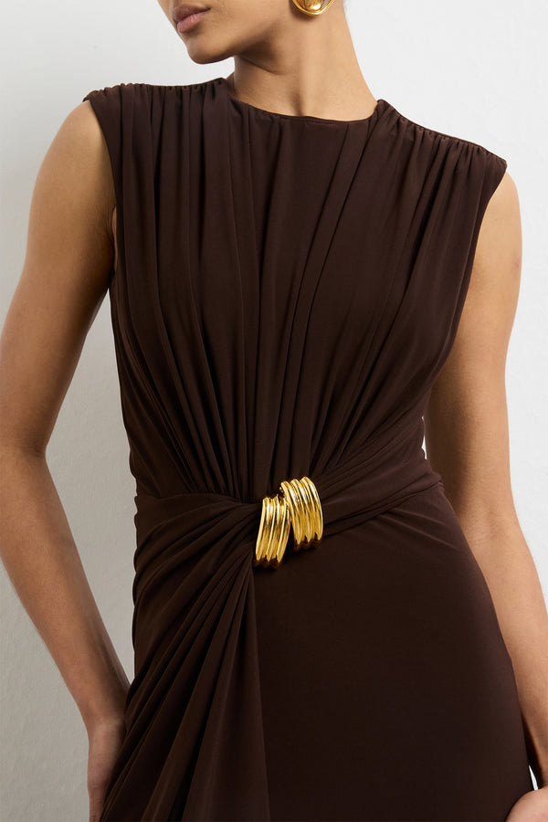 Brandon Maxwell The Serena Draped Jersey Dress In Espresso