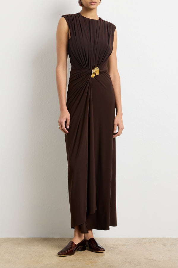 brandon maxwell The Serena Draped Jersey Dress in Espresso
