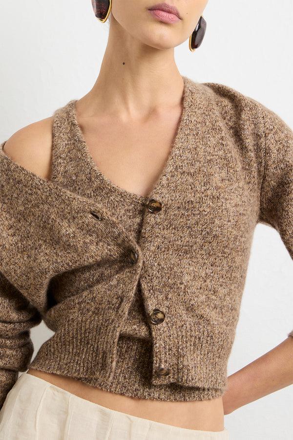 Brandon Maxwell The Sloane Cardigan In Marled Brown Silk Cashmere