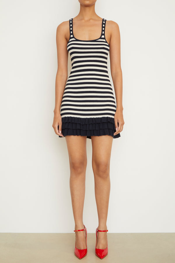 Brandon Maxwell The Sutter Cashmere Mini Dress In Navy And White Stripe