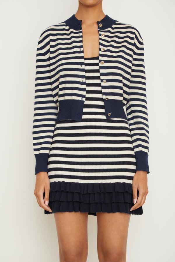 Brandon Maxwell The Sutter Cashmere Mini Dress In Navy And White Stripe